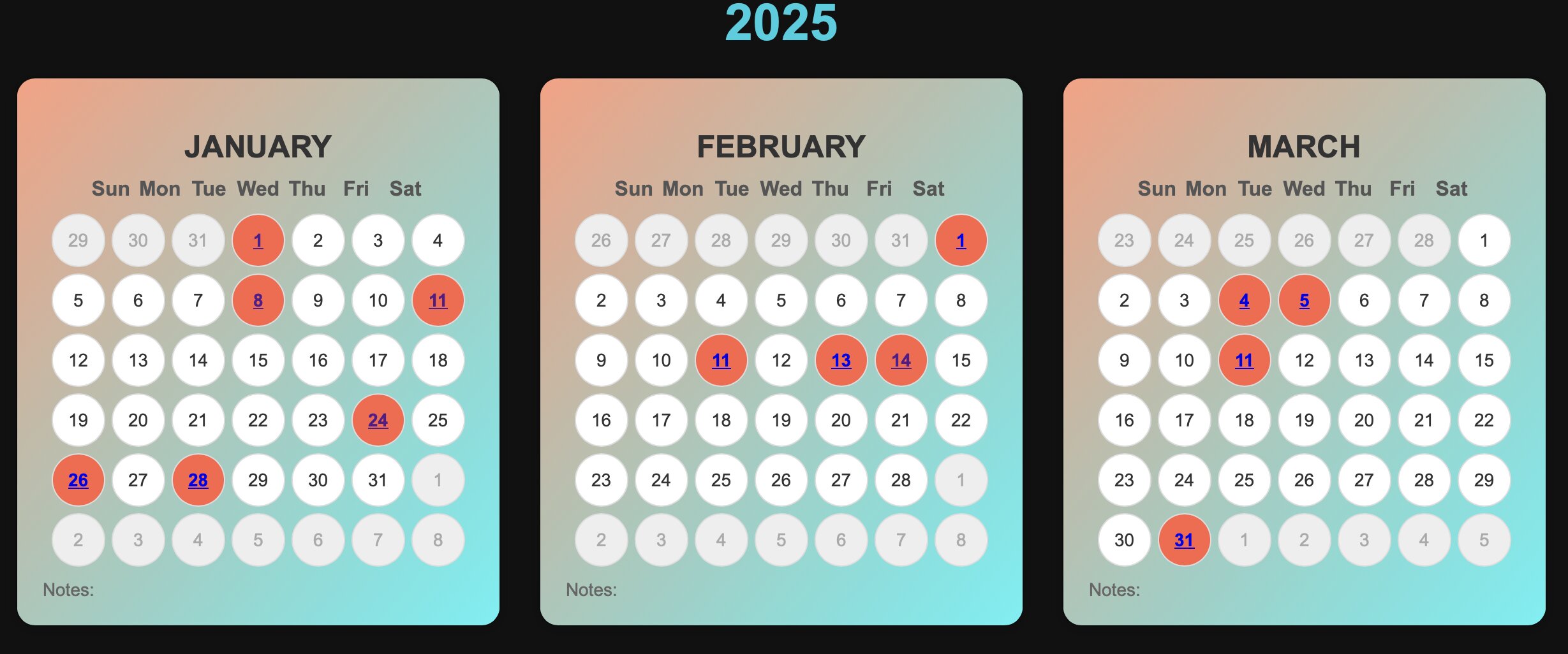 Interactive Calendar